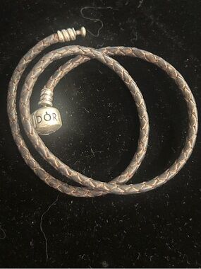 Pandora Brown Braided Leather Double Wrap Bracelet with Silver Clasp
